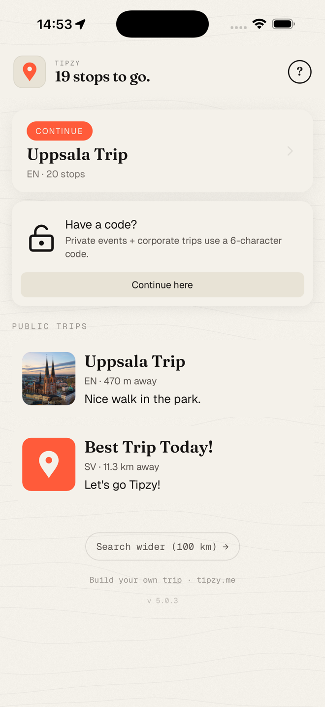 Tipzy app — finding a trip near you