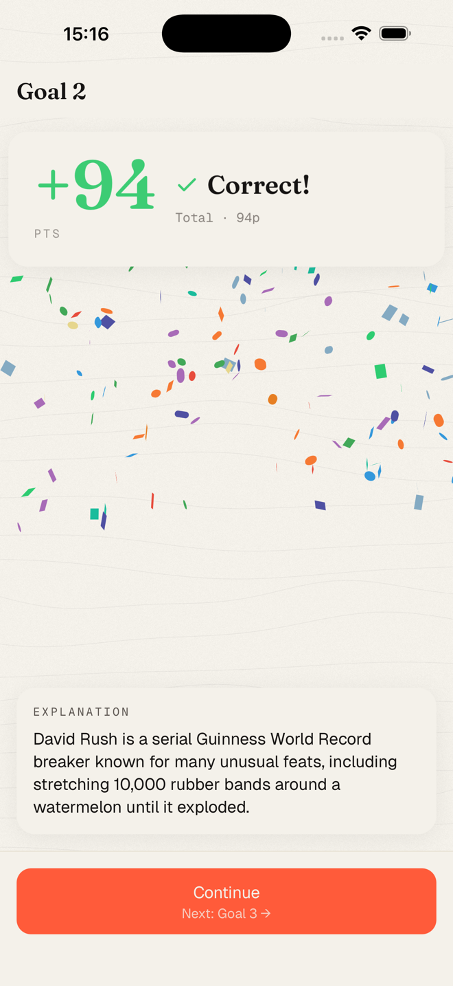 Tipzy app — celebrating a correct answer at a goal